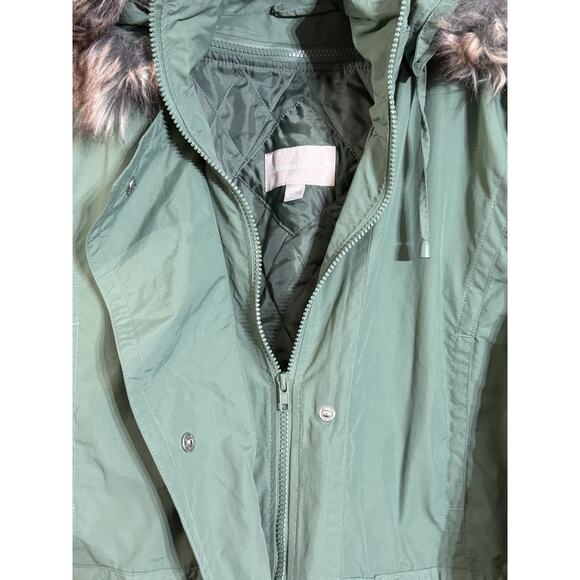 Woman Within Olive Green Faux-Fur Trim Hooded Winter Coat Plus Size 18 / 20 - Picture 2 of 2